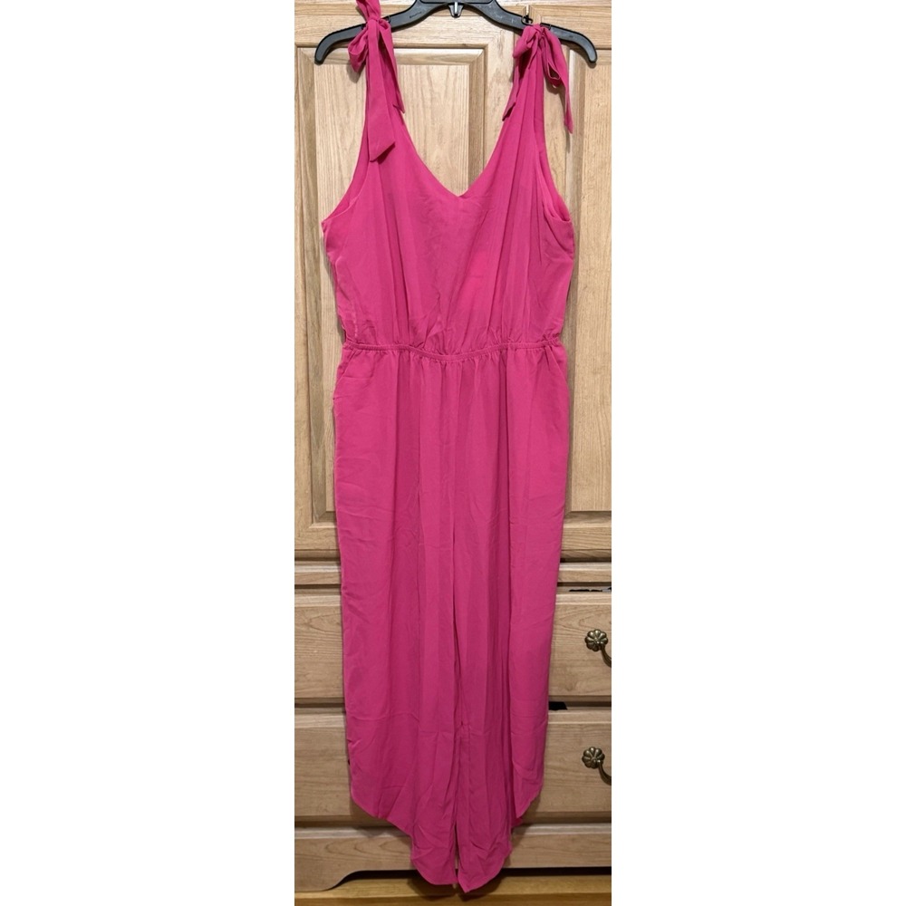 BELONGSCI Sleeveless V-Neck Wide Leg Jumpsuit Women's Size XL Pink Elastic Waist